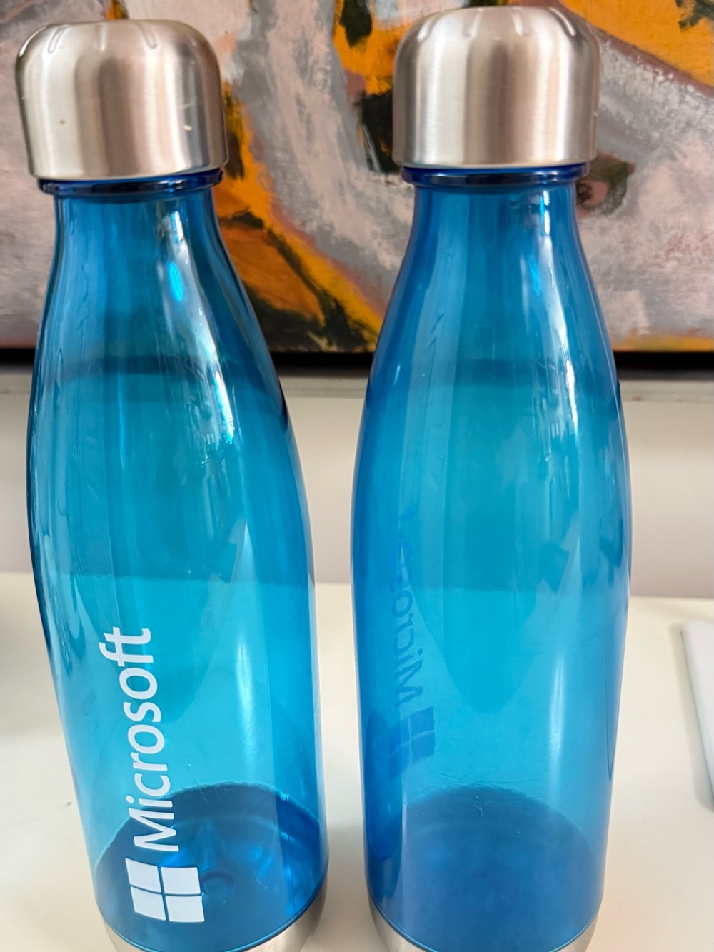 Microsoft Blue Reusable Water Bottle with Silver Cap
